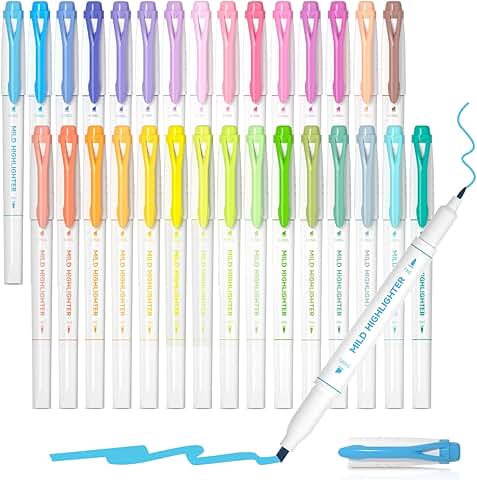 30-Color Pastel Highlighter Set for Coloring and Underlining
