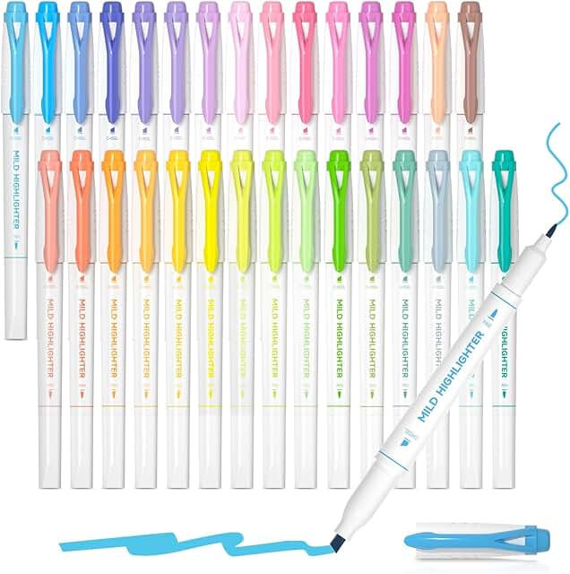 30-Color Pastel Highlighter Set for Coloring and Underlining