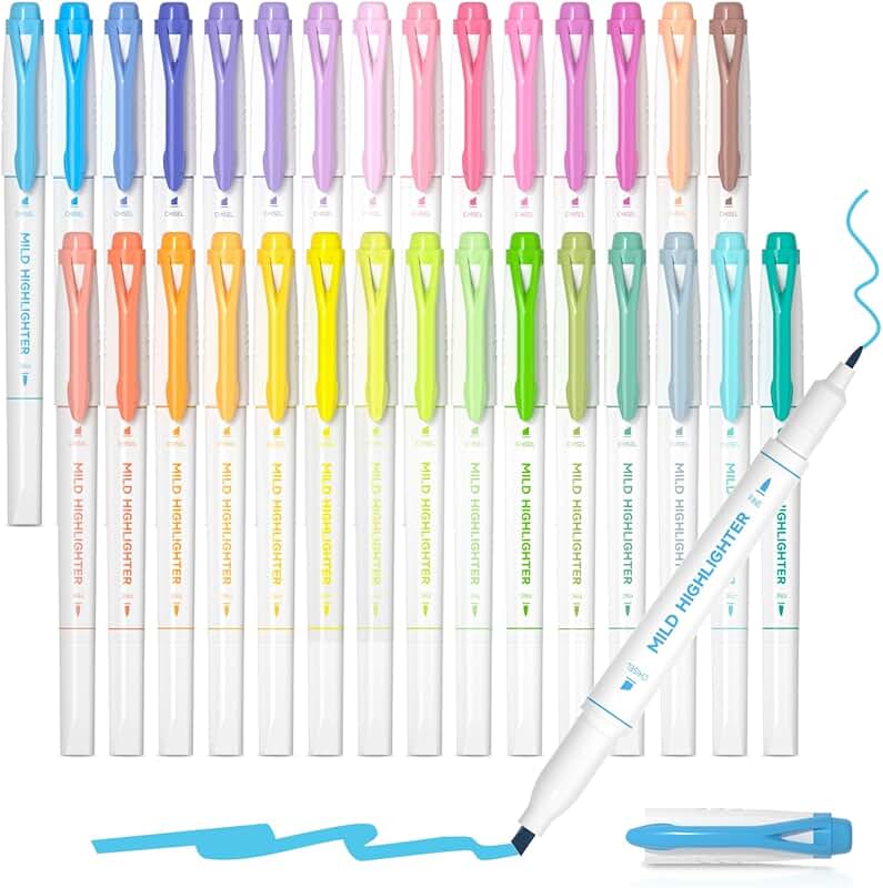 30-Color Pastel Highlighter Set for Coloring and Underlining