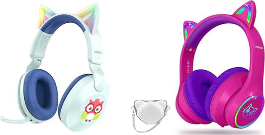 Kids Bluetooth Headphones with Cat Ears and LED Lights