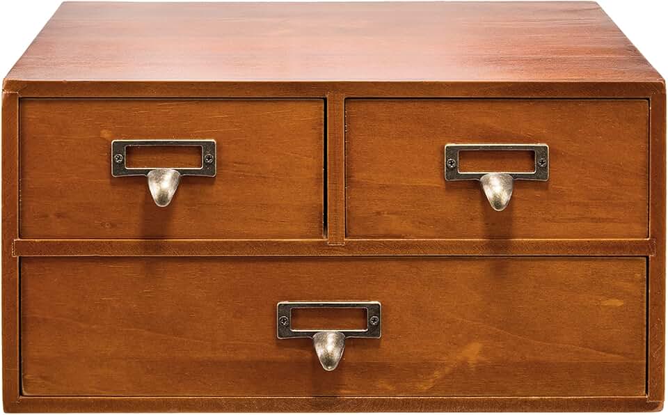 Vintage wooden desktop cabinet with 3 drawers