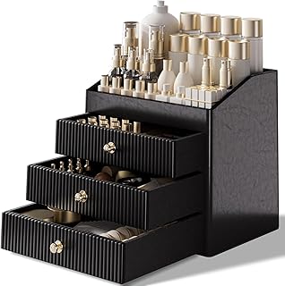 Large Black Makeup Organizer with 3 Shelves