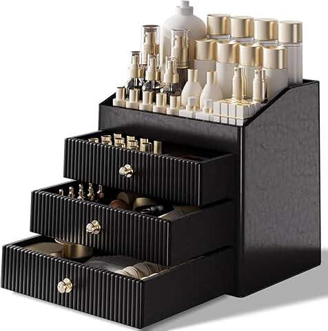 Large Black Makeup Organizer with 3 Shelves