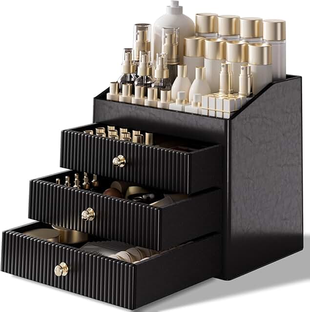 Large Black Makeup Organizer with 3 Shelves