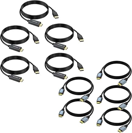 5-Pack 10ft 4K HDMI and 6ft DisplayPort to HDMI Cables