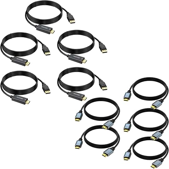 5-Pack 10ft 4K HDMI and 6ft DisplayPort to HDMI Cables