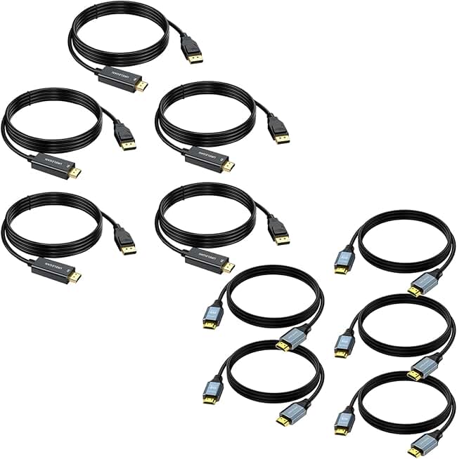 5-Pack 10ft 4K HDMI and 6ft DisplayPort to HDMI Cables