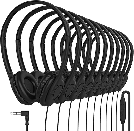 Black wired headphones with microphone, 20-pack