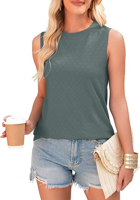 Women's Summer Eyelet Loose Casual Tank Top