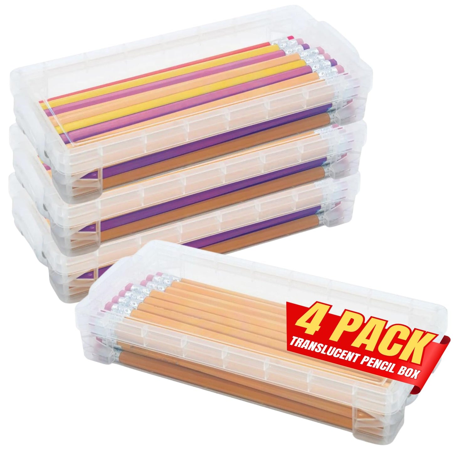 Stackable Clear Pencil Boxes, 4 Pack