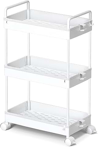 Slim 3-Tier Rolling Storage Cart for Narrow Spaces