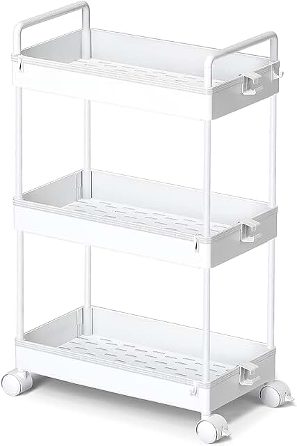 Slim 3-Tier Rolling Storage Cart for Narrow Spaces