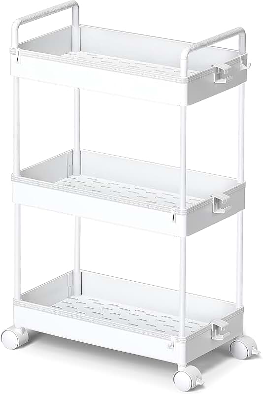Slim 3-Tier Rolling Storage Cart for Narrow Spaces