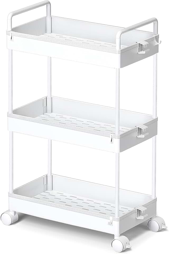 Slim 3-Tier Rolling Storage Cart for Narrow Spaces