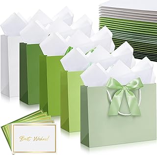 25 Large Gift Bags with Tissue and Card in Sage Green