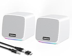 White USB-powered desktop computer speakers