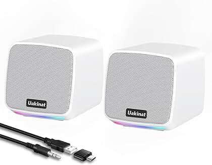 White USB-powered desktop computer speakers
