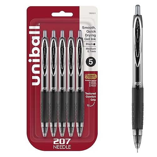 Five Black Medium Point Gel Pens