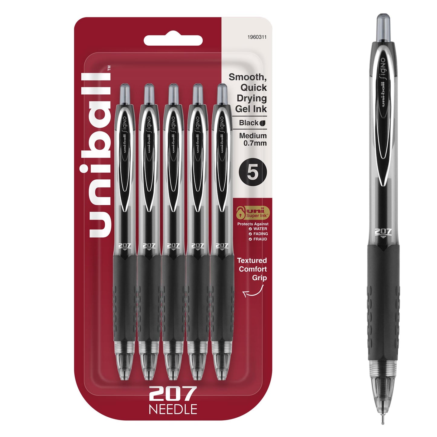 Five Black Medium Point Gel Pens