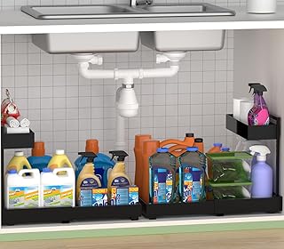 Expandable 2-Tier Metal Under Sink Organizer, 2 Pack