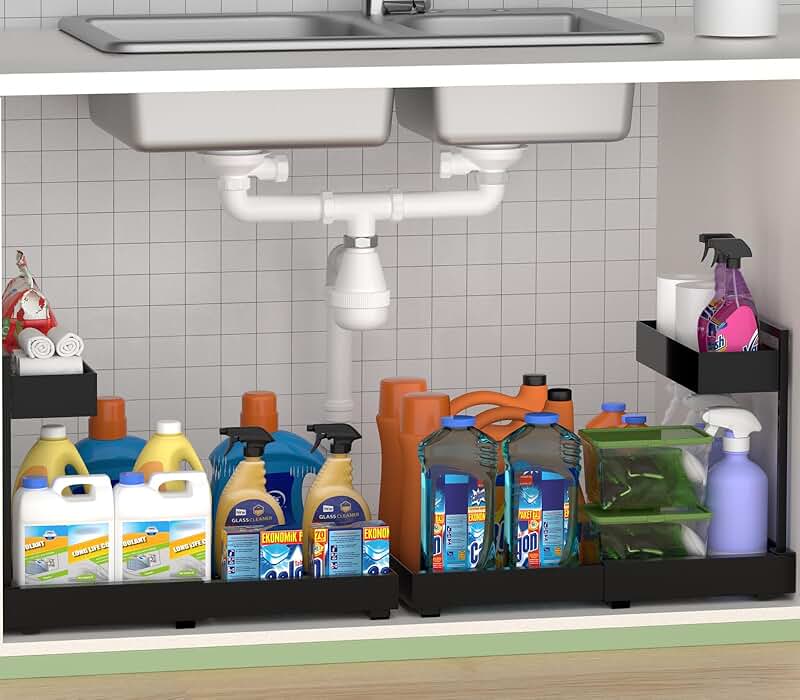 Expandable 2-Tier Metal Under Sink Organizer, 2 Pack