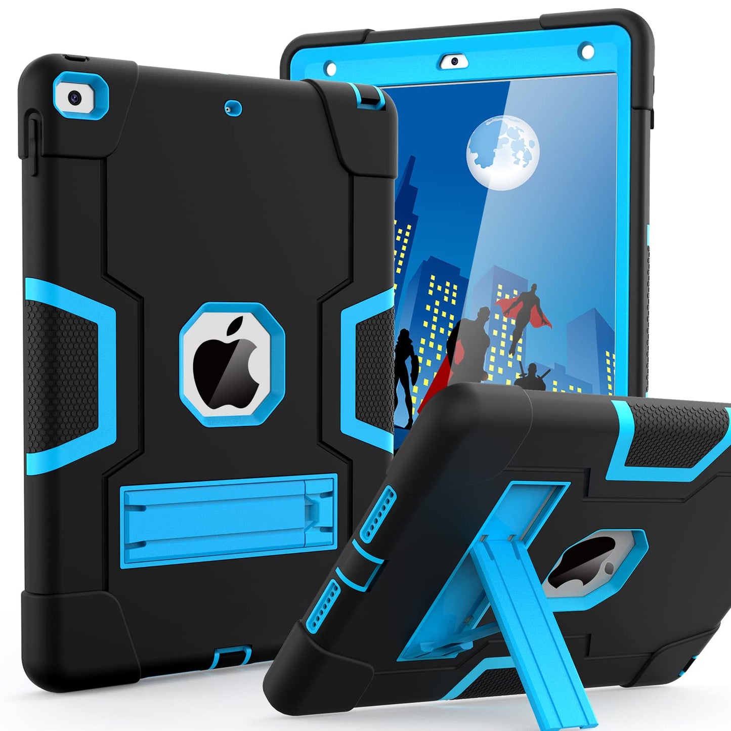 Case for ipad 9th Generation/iPad 8th Generation/iPad 7th Generation, Slim Heavy Duty Shockproof Rugged Protective Case with Built-in Stand for iPad 10.2 inch 2021/2020/2019, Black+Blue