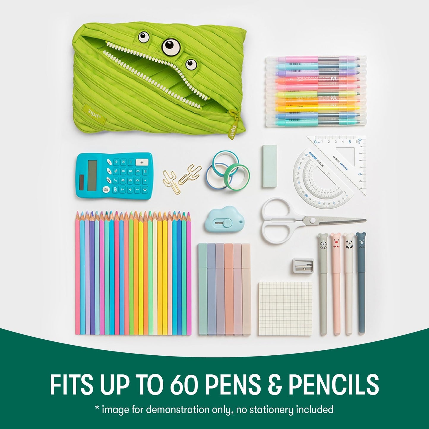 Large Lime Green Monster Pencil Case for Kids
