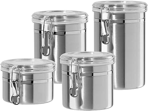 Set of 4 Stainless Steel Kitchen Canisters with Airtight Lids