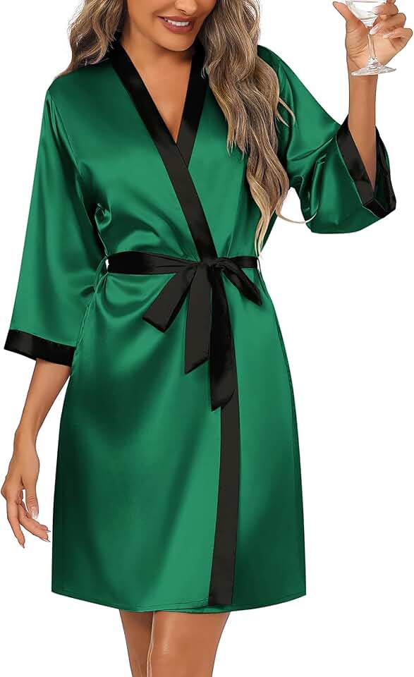 Women's Satin Kimono Bathrobe with 3/4 Sleeves
