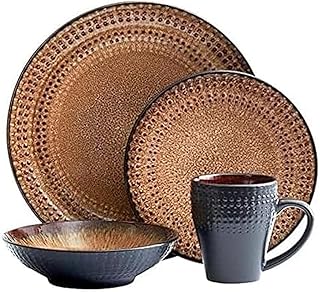 16-Piece Dark Brown Stoneware Dinnerware Set for Four