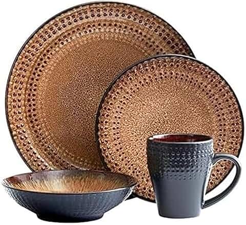 16-Piece Dark Brown Stoneware Dinnerware Set for Four