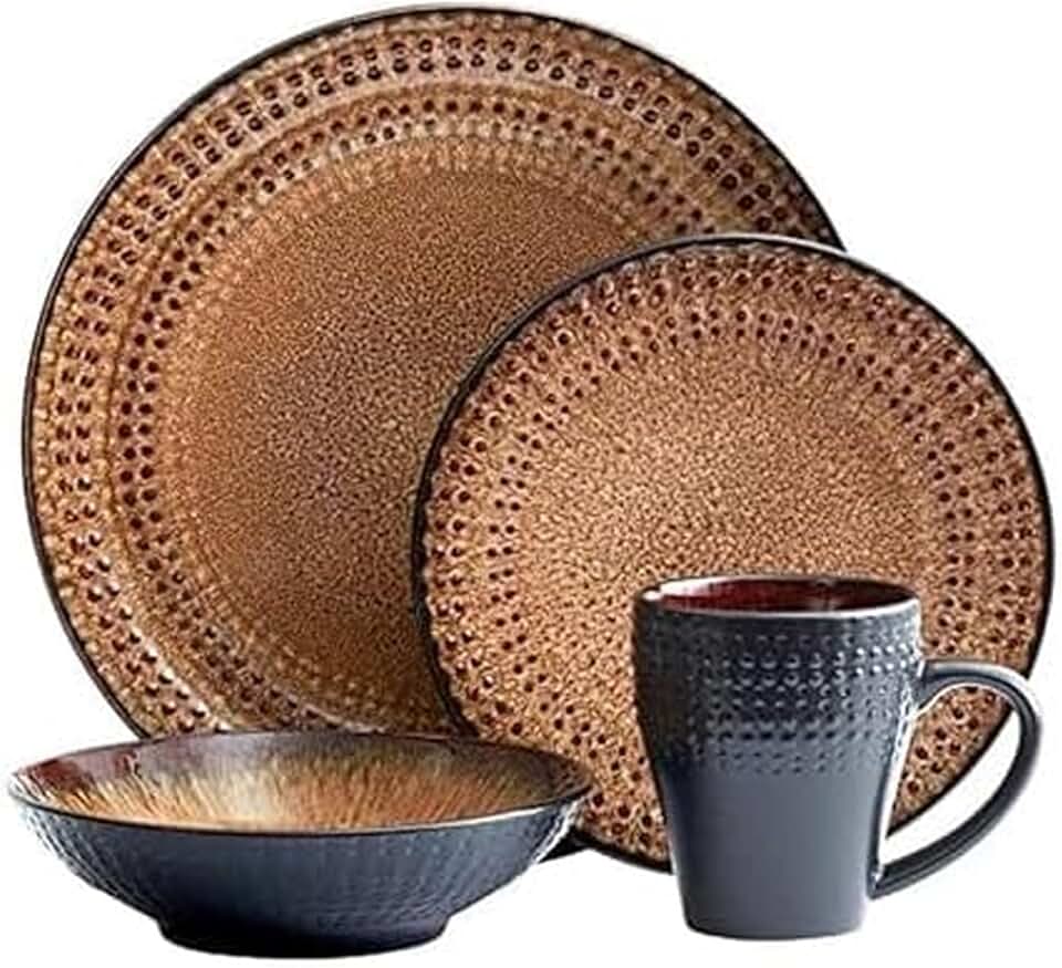 16-Piece Dark Brown Stoneware Dinnerware Set for Four
