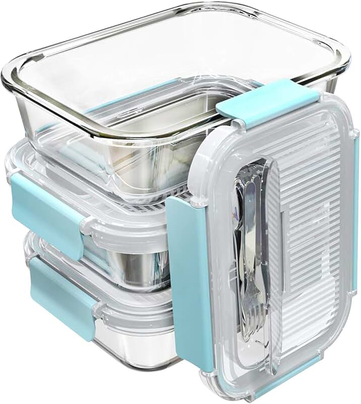 Large Glass Food Storage Containers with Locking Lids, 3-Pack
