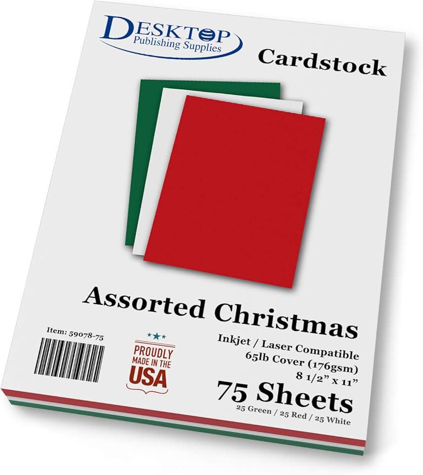Assorted Christmas Cardstock, 75 Sheets, 8.5x11, 65lb