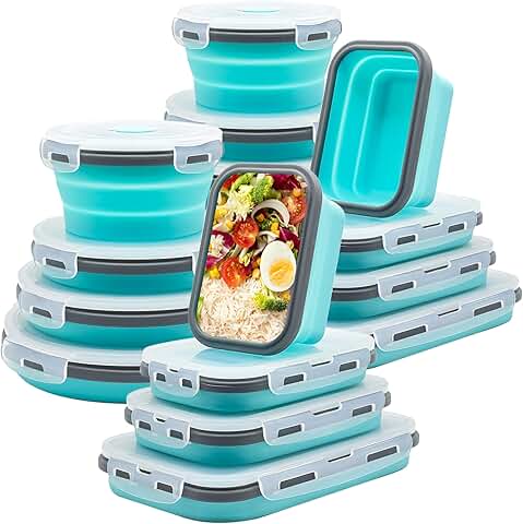Set of 16 foldable silicone food containers with lids