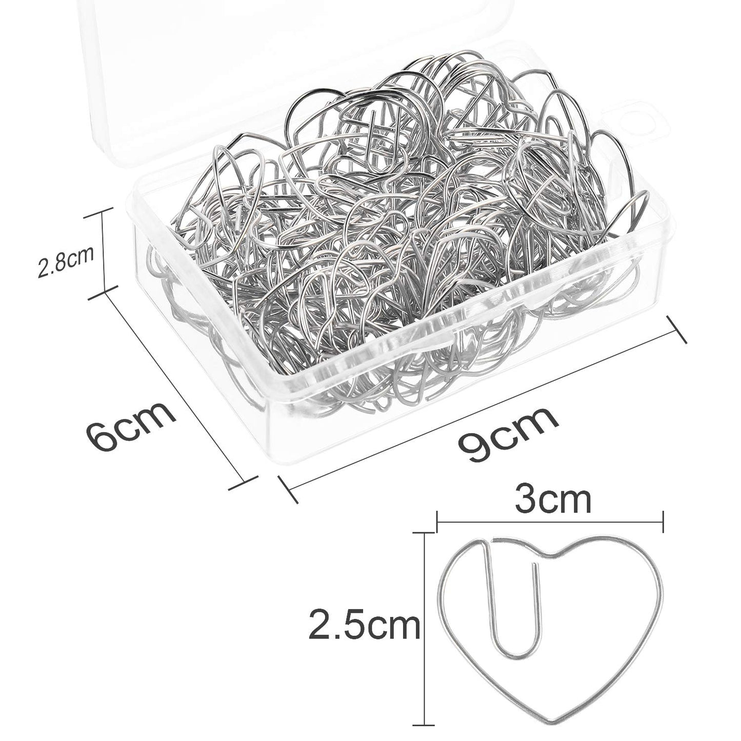 100 Mini Heart-Shaped Metal Paper Clips in Silver