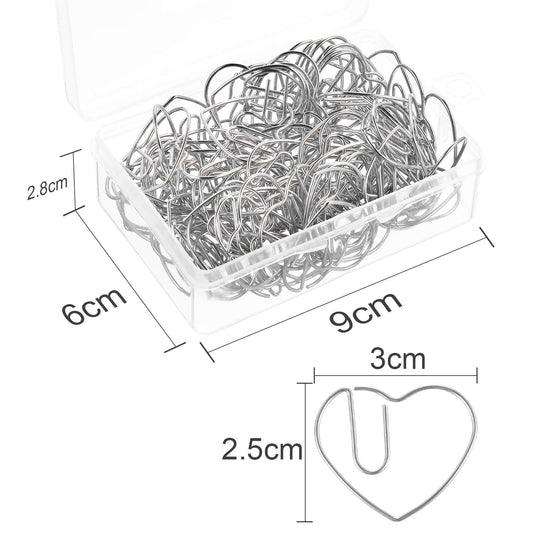 100 Mini Heart-Shaped Metal Paper Clips in Silver