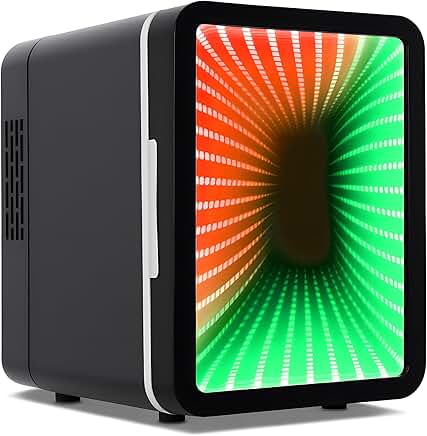 Small Black Mini Fridge with LED Light and Adjustable Display