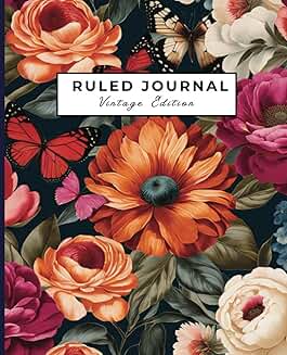 Vintage floral ruled journal, 7.5" x 9.25", 120 pages