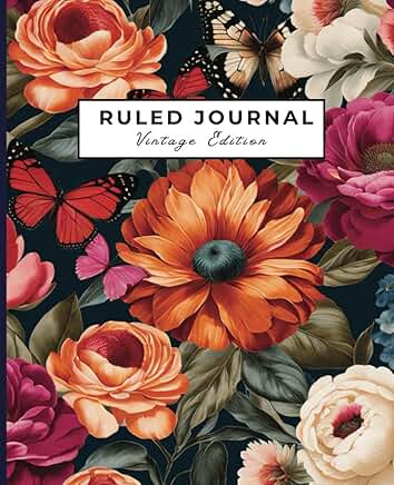 Vintage floral ruled journal, 7.5" x 9.25", 120 pages