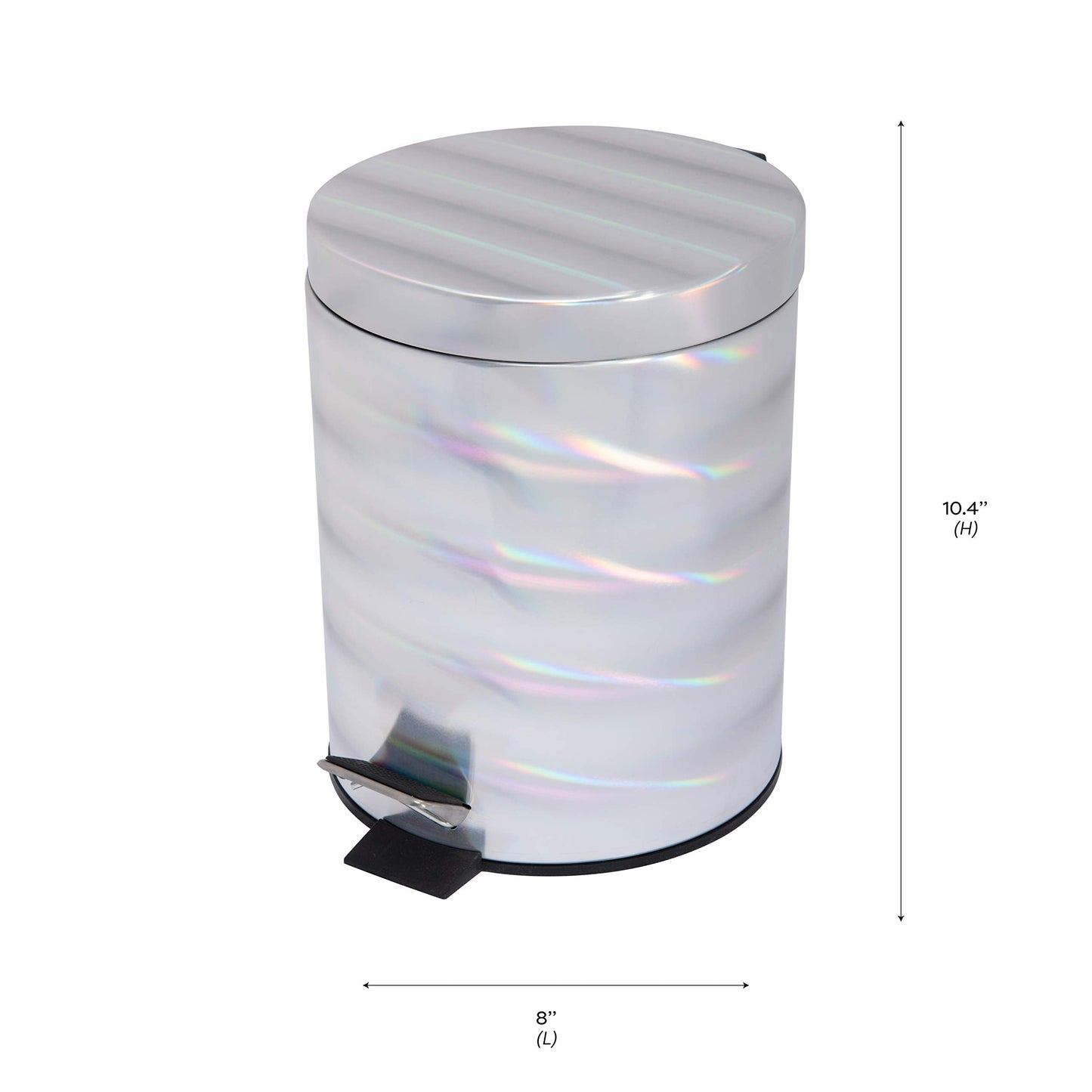 Holographic Round Step Pedal Trash Can, Small Space Living, Good for Dorms, Office, Bedrooms, 1 Pack, Irredescent