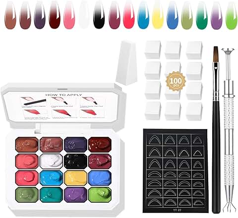 16-Color Ombre Gel Nail Polish Palette with 100 Sponges