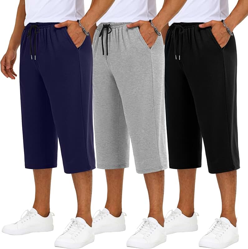Three Pack Men's Plus Size Baggy Capri Shorts
