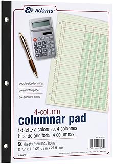 Green 4-Column Ledger Pad, 8.5" x 11"