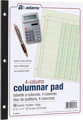 Green 4-Column Ledger Pad, 8.5" x 11"