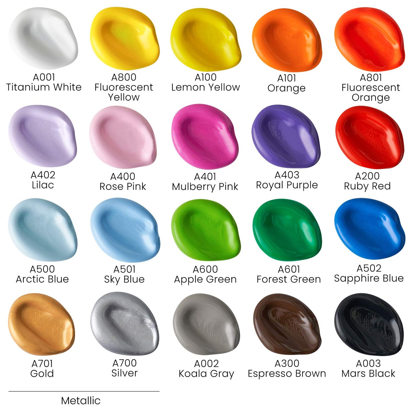 Acrylic Paint Set 20 Colors 2oz Matte Finish