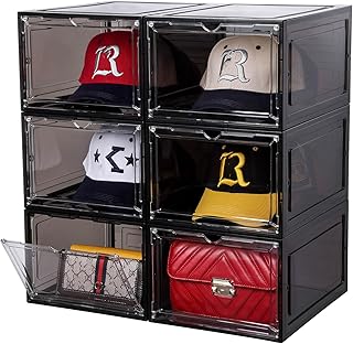 Set of 6 Stackable Hat Storage Boxes with Magnetic Doors