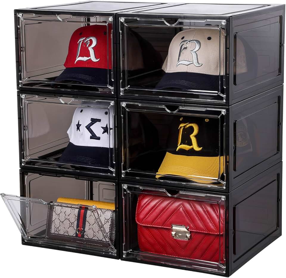 Set of 6 Stackable Hat Storage Boxes with Magnetic Doors