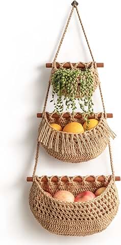 3-Tier Hanging Fruit Basket for Kitchen and Home