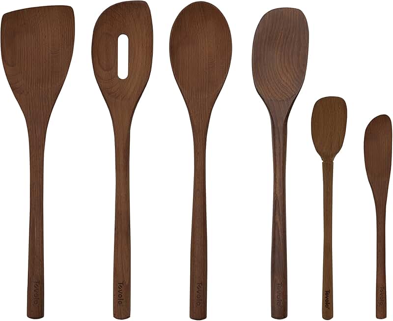 Red Beechwood Utensil Set for Cooking and Baking